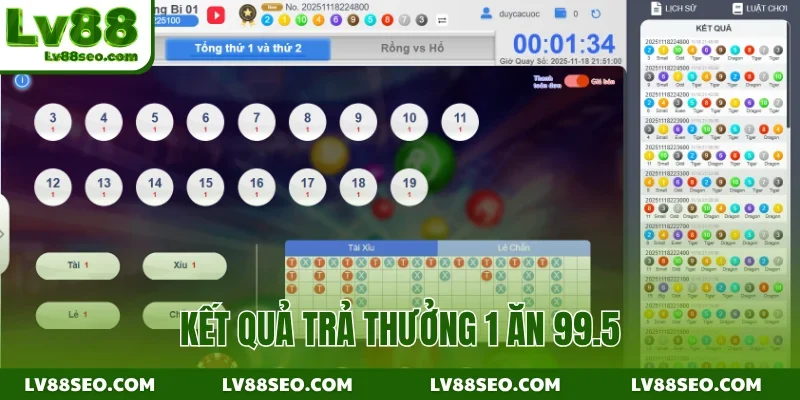 Kết quả trả thưởng 1 ăn 99.5