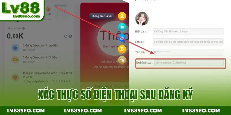 Xác thực số điện thoại sau đăng ký